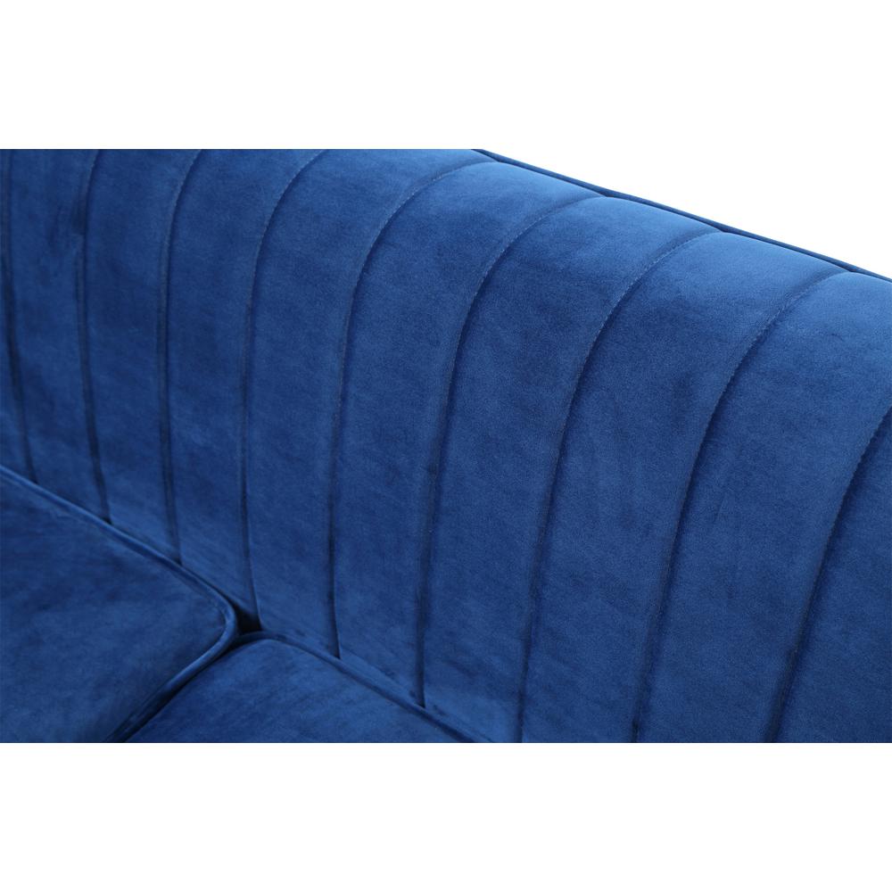 Delray 87 in. Navy Blue Velvet 2-Seater Sofa with 2-Throw Pillow. Picture 5