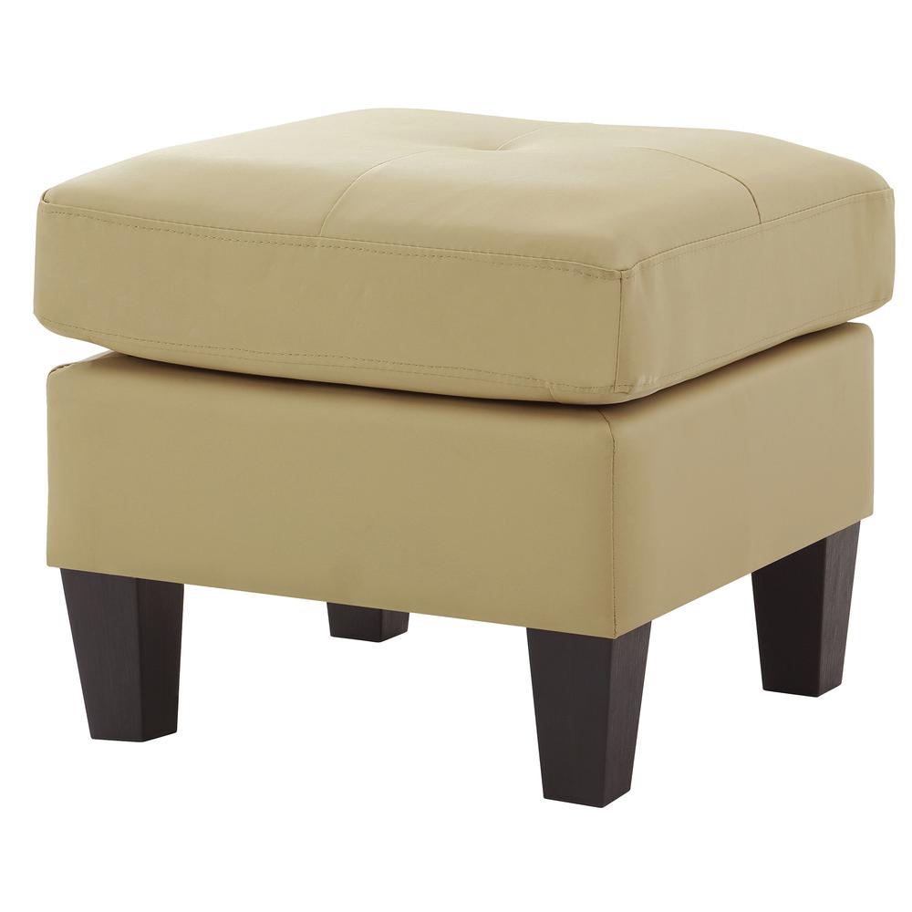Newbury Beige Faux Leather Upholstered Ottoman. Picture 1