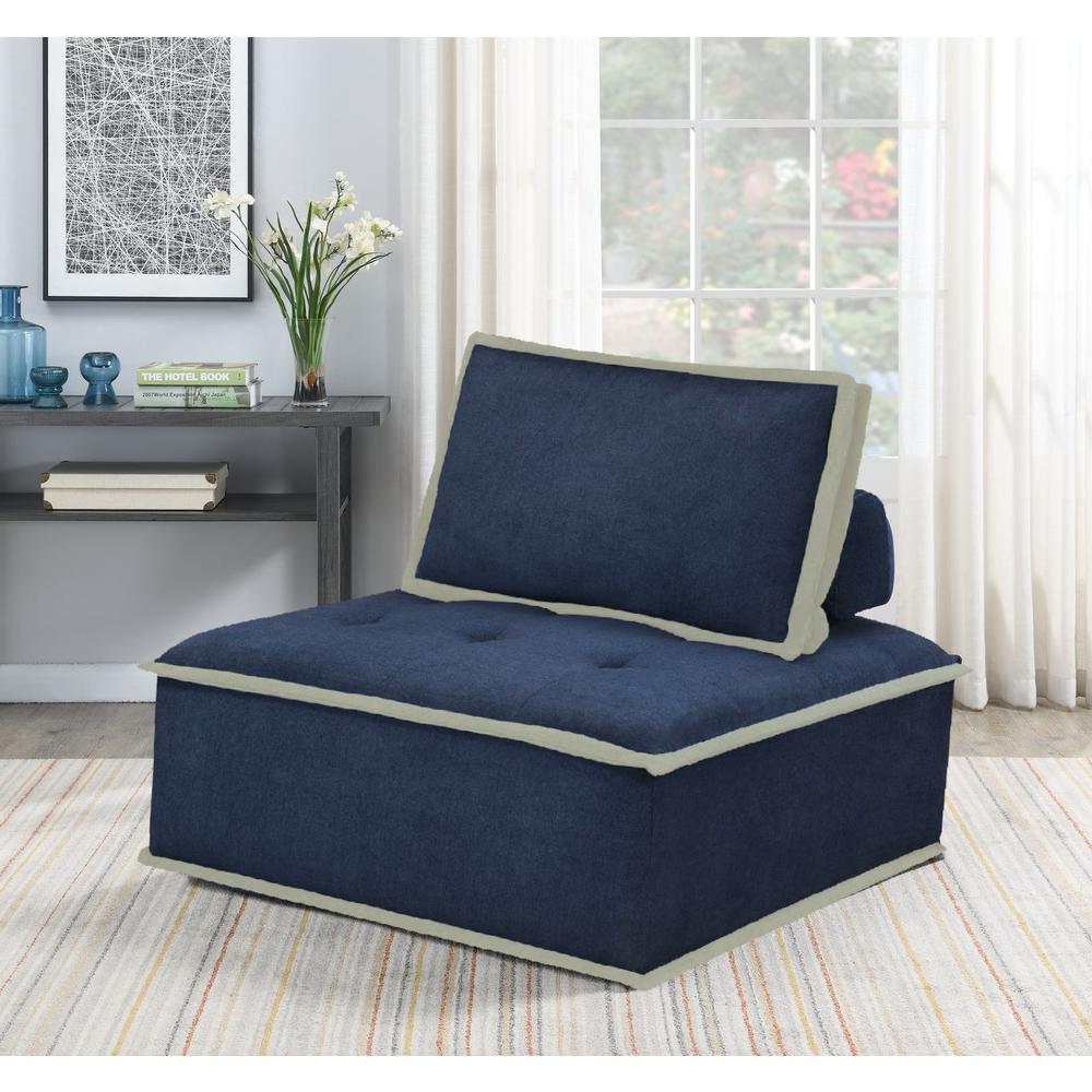 Pixie Navy Blue and Cream Fabric Modular Sectional Seating Armless Accent Chair. Picture 6