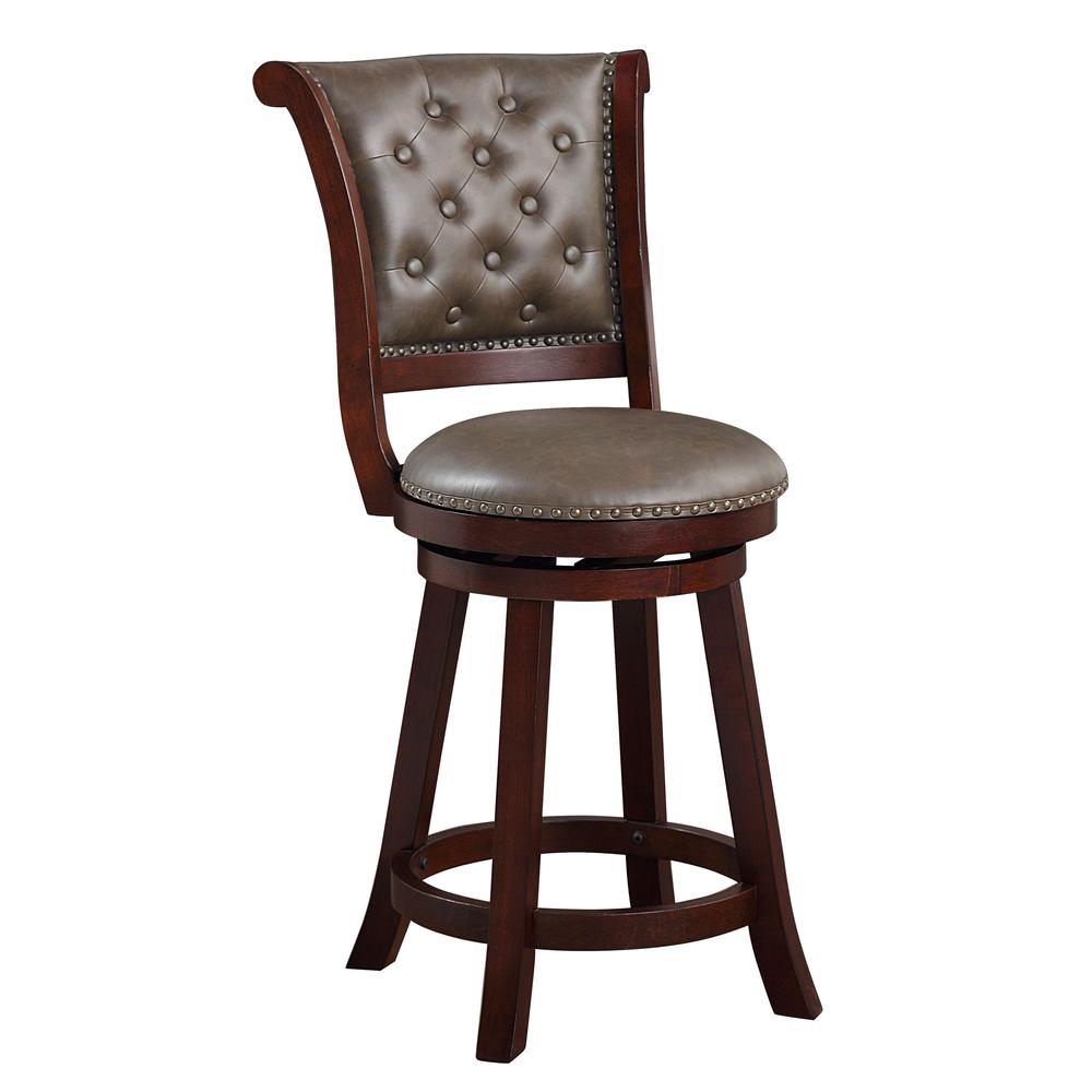 SH Tufted 39.5 in. Mahogany High Back Wood 24 in. Bar Stool. Picture 2