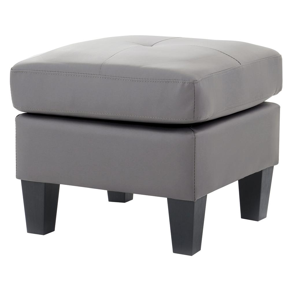Newbury Gray Faux Leather Upholstered Ottoman. Picture 1
