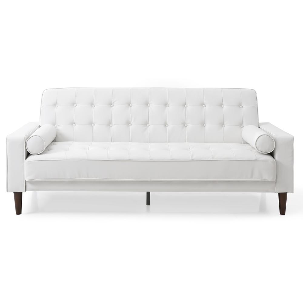 Andrews 85 in. W Flared Arm Faux Leather Straight Sofa in White. Picture 1