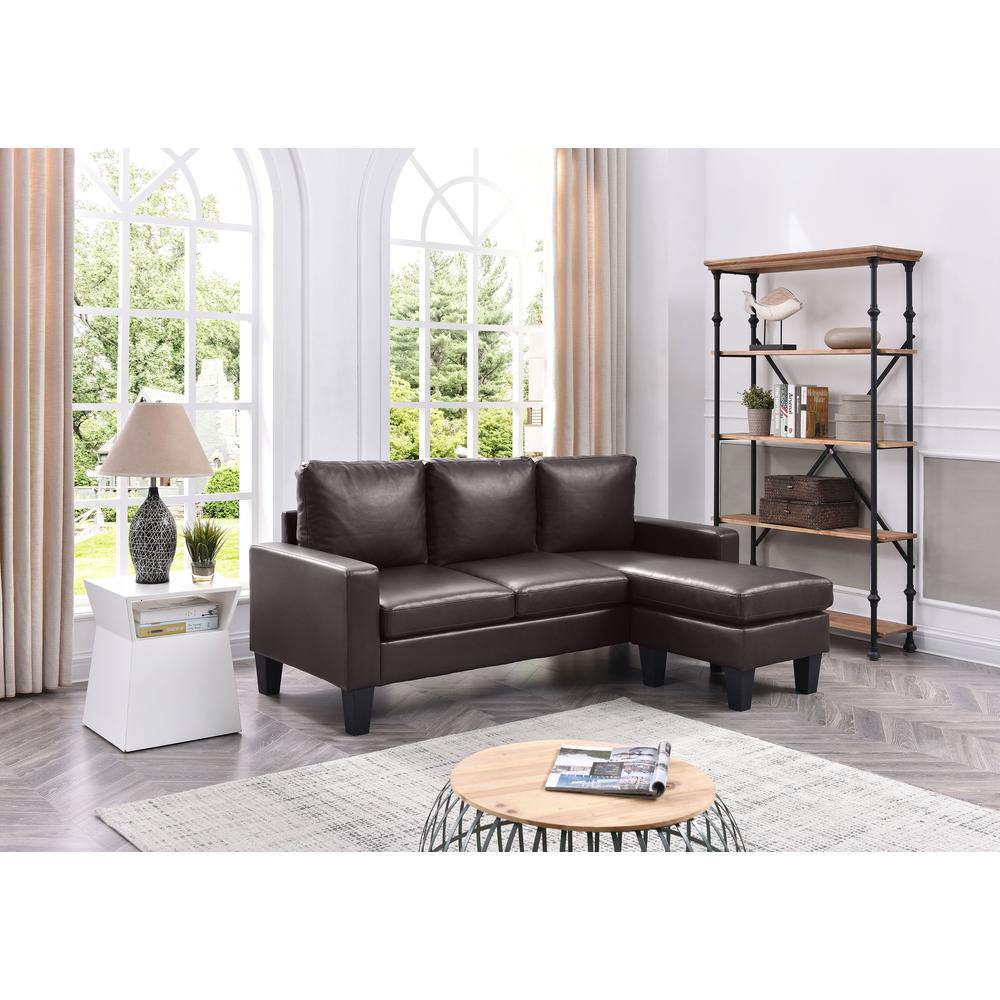 Jenna 76 in. W Flared Arm Faux Leather L Shaped Sofa in Cappuccino. Picture 8