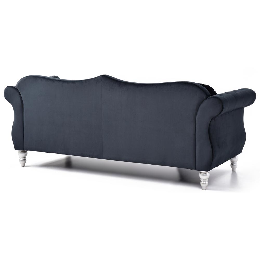 Hollywood 82 in. Black Velvet Chesterfield 3-Seater Sofa with 2-Throw Pillow. Picture 4