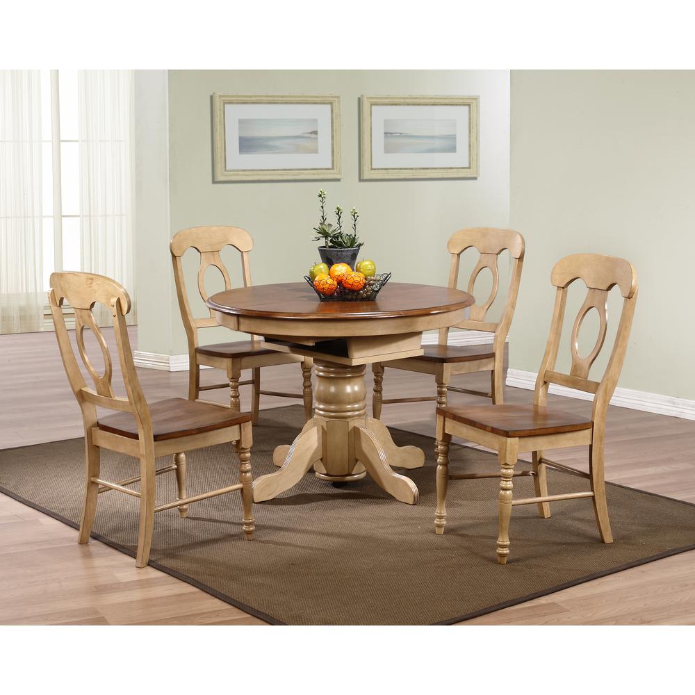 Distressed Two Tone Light Creamy Wheat with Warm Pecan Brown Side Chair (Set of 2), BH-BR-C50-PW-2. Picture 5