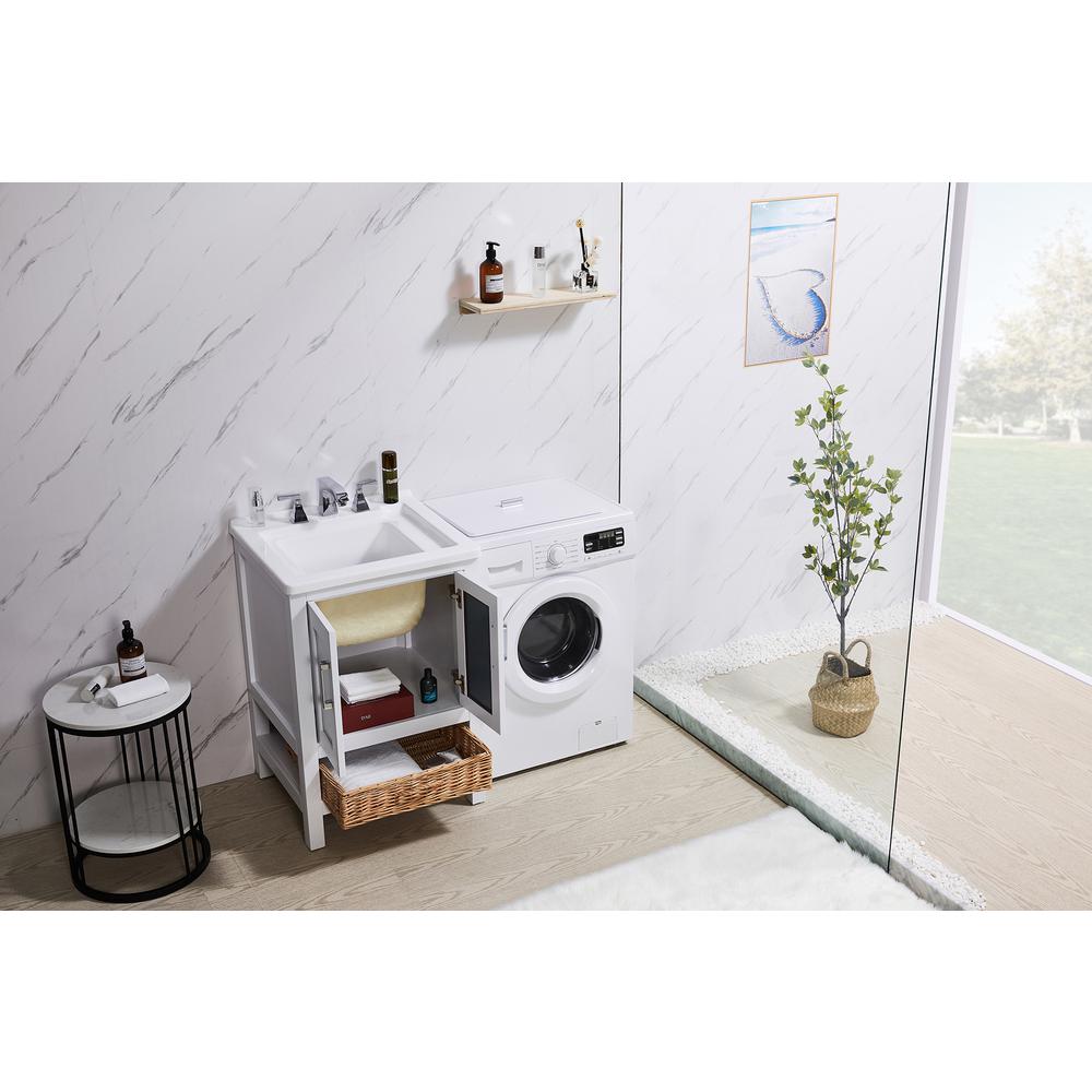 24 in. x 34 in. White Engineered Wood Laundry Sink with a Basket Included. Picture 4