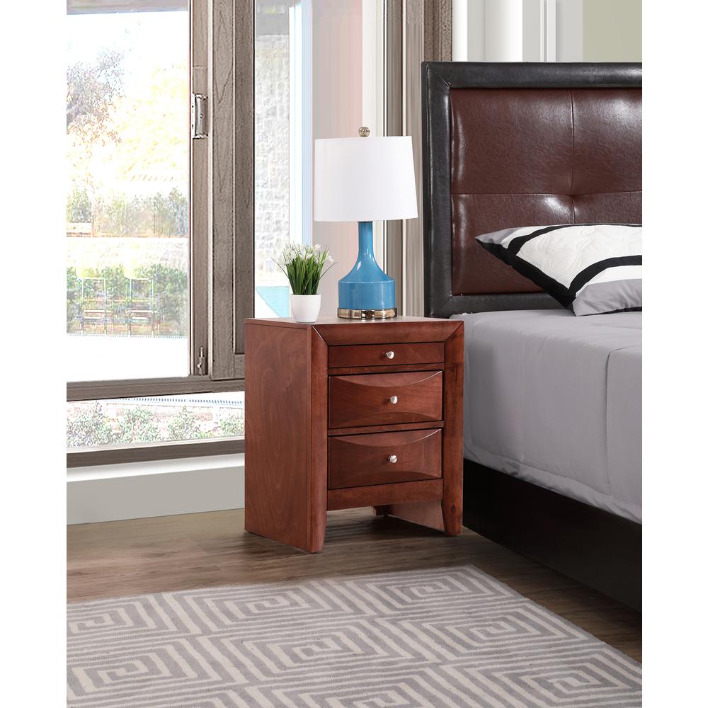 Marilla 3-Drawer Cherry Nightstand (28 in. H x 17 in. W x 23 in. D). Picture 5