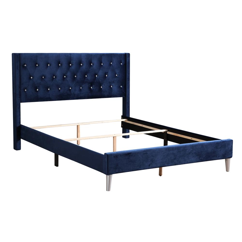Bergen Navy Blue King Tufted Panel Bed. Picture 3