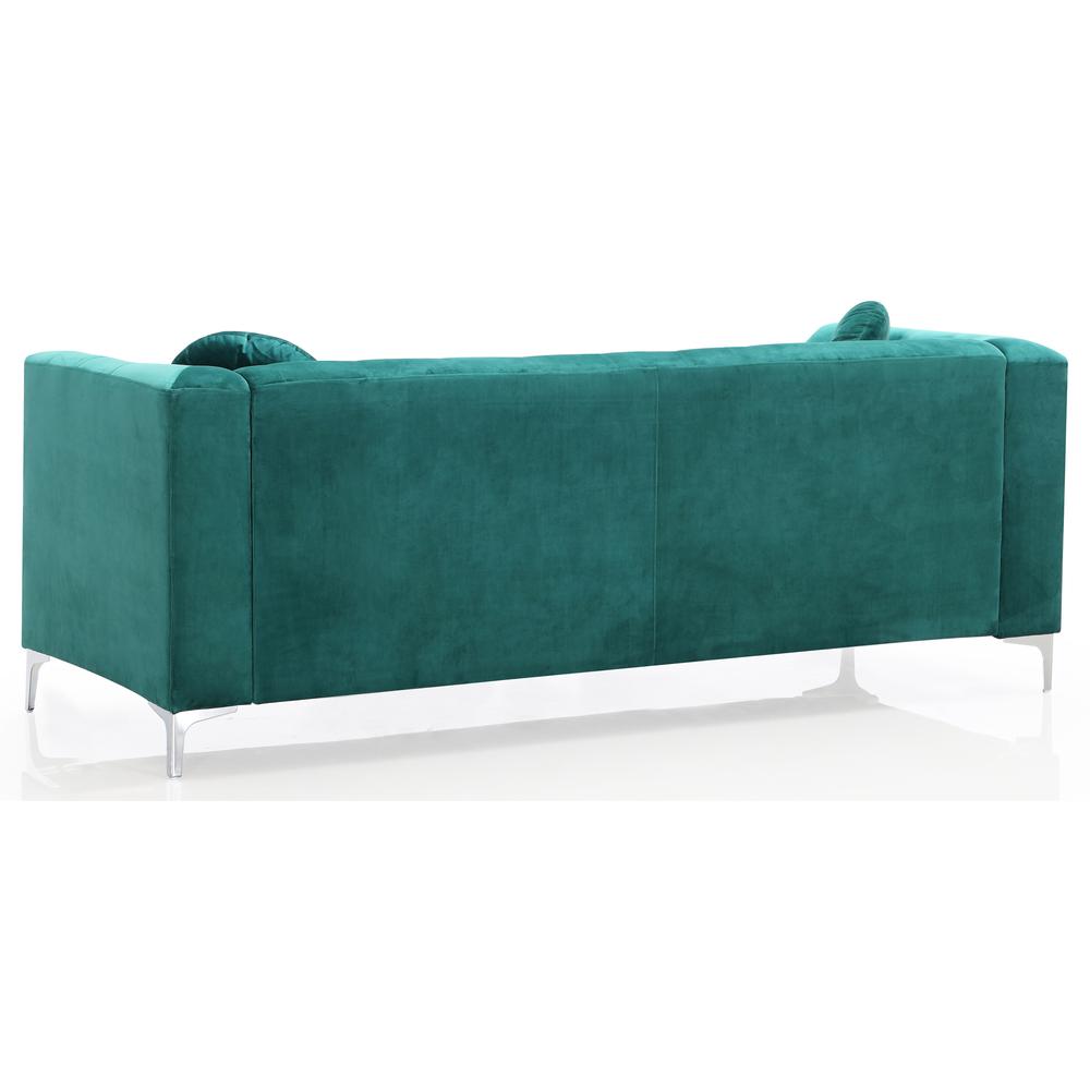 Pompano 83 in. Green Tufted Velvet Loveseat with 2-Throw Pillow. Picture 3