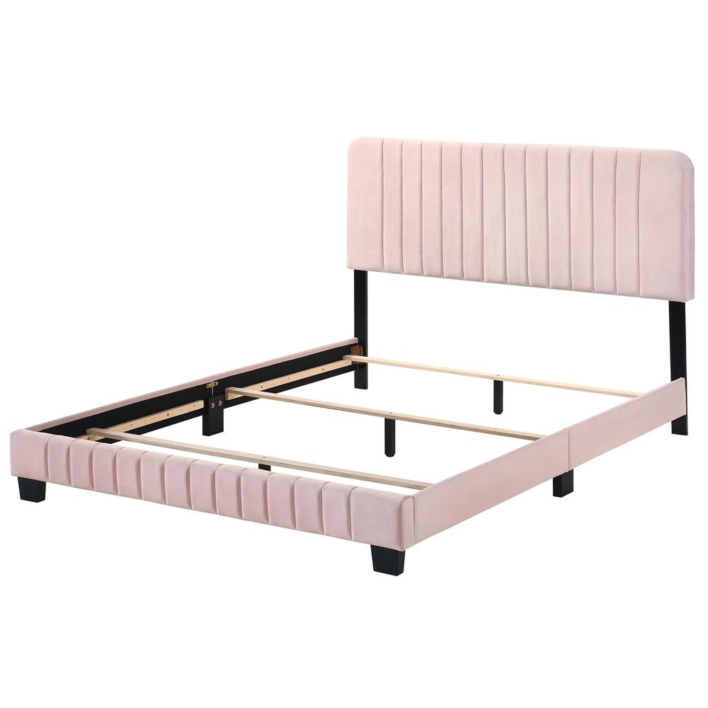 Lodi Pink Velvet Upholstered Channel Tufted Full Panel Bed. Picture 3