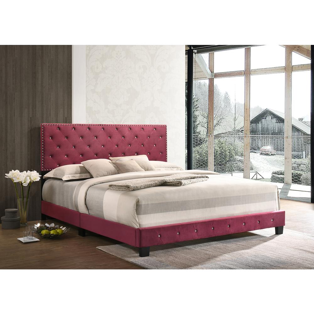 Suffolk Cherry Tufted Velvet Upholstered King Panel Bed. Picture 5