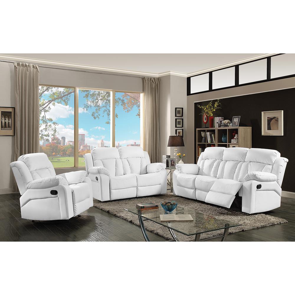 Daria 85 in. W Flared Arm Faux Leather Straight Reclining Sofa in White. Picture 6