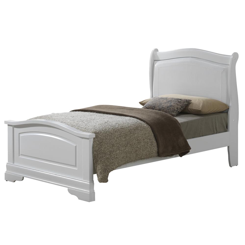 Louis Philippe White Upholstered Twin Panel Bed. Picture 1