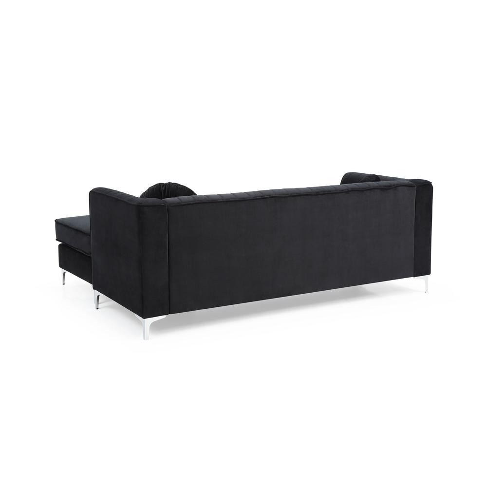 Delray 87 in. Black Velvet L-Shape 3-Seater Sectional Sofa with 2-Throw Pillow. Picture 4