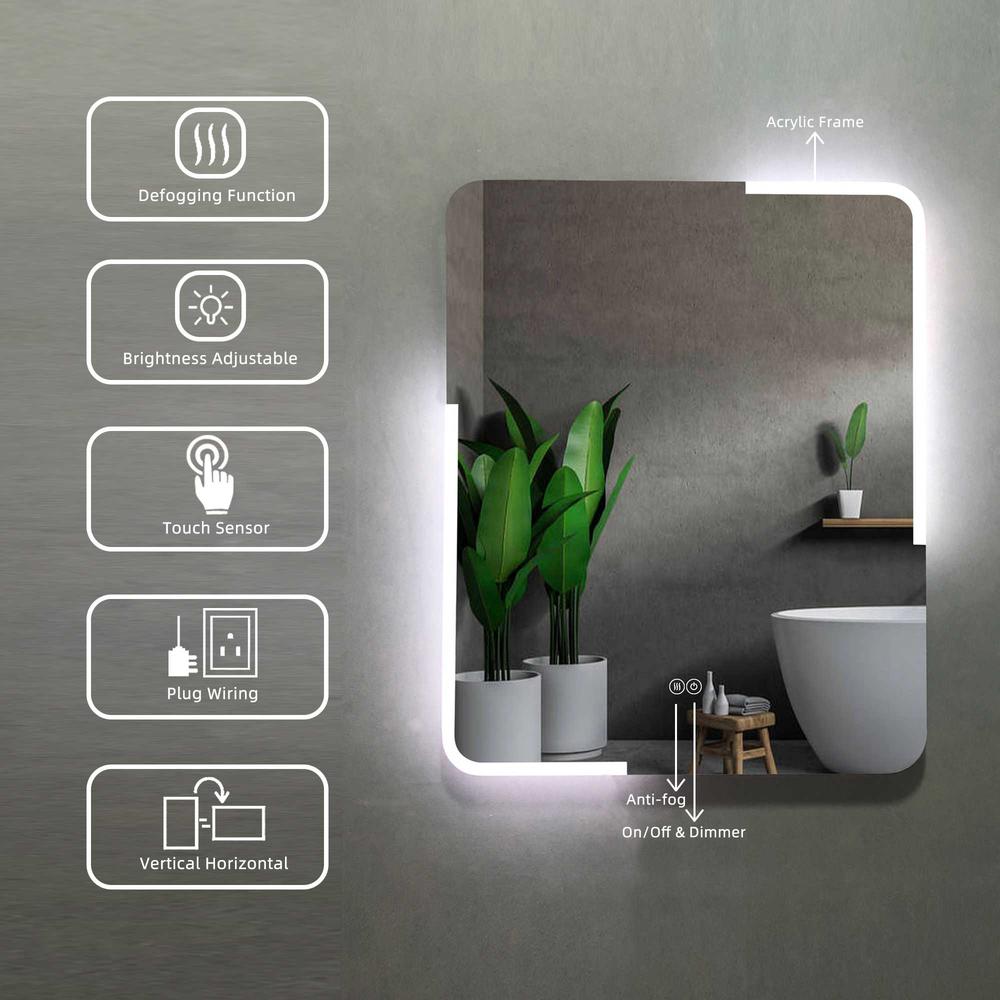 24 in. W x 30 in. H Rectangular Frameless Anti-Fog Wall Bathroom LED Vanity Mirror in Silver. Picture 3