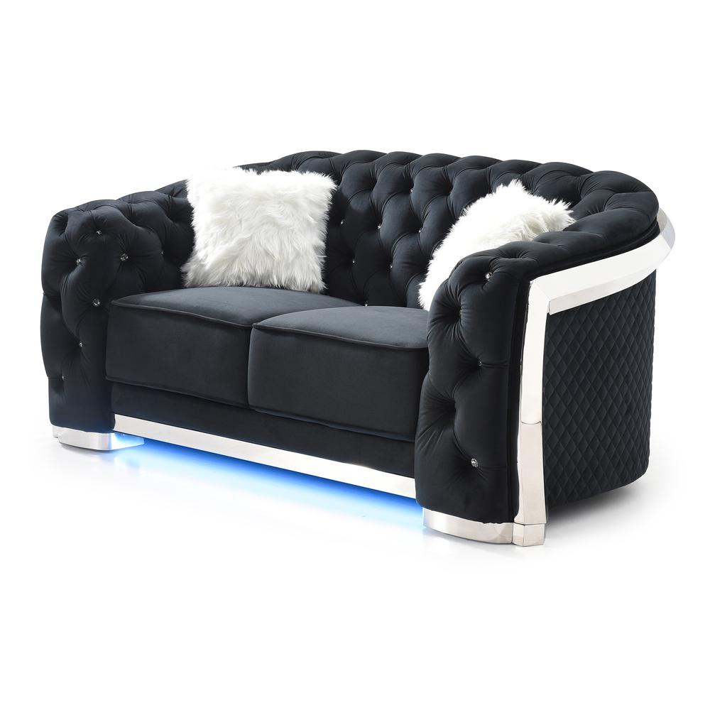 Sapphire 71 in. W Flared Arm Velvet Straight Sofa in Black. Picture 2