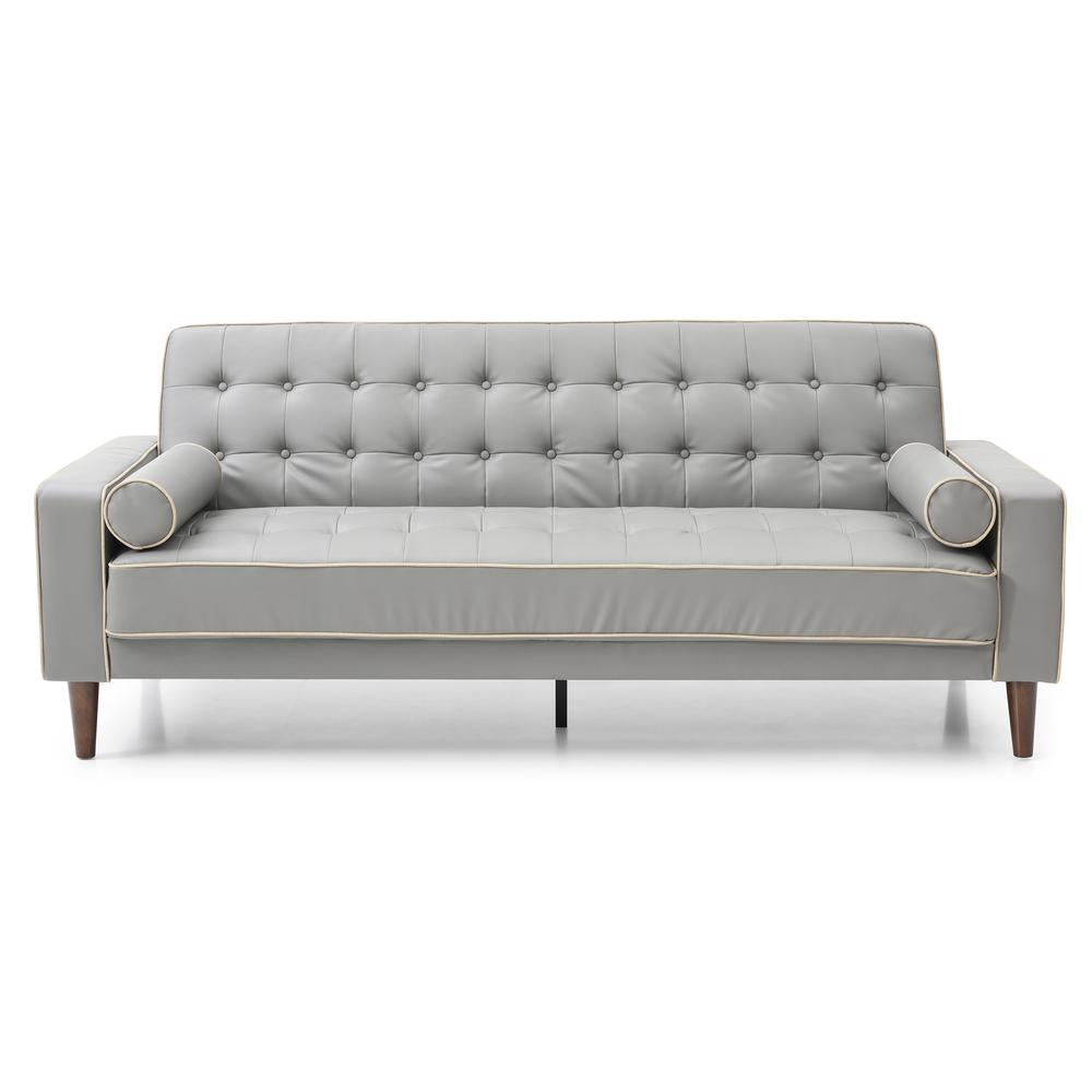 Andrews 85 in. W Flared Arm Faux Leather Straight Sofa in Gray. Picture 1