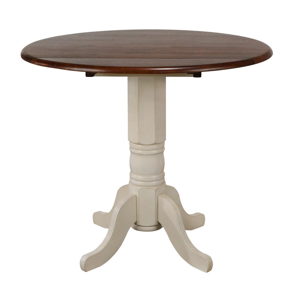 Andrews Collection 3-Piece Round Wood Top Antique White and Chestnut Brown Dining Set. Picture 3