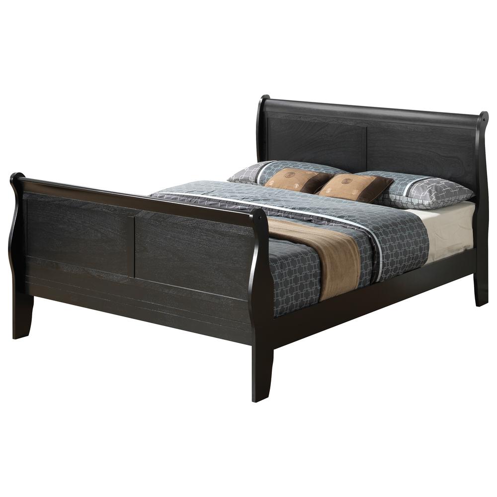 Louis Philippe Black Full Sleigh Bed with High Footboard. Picture 1