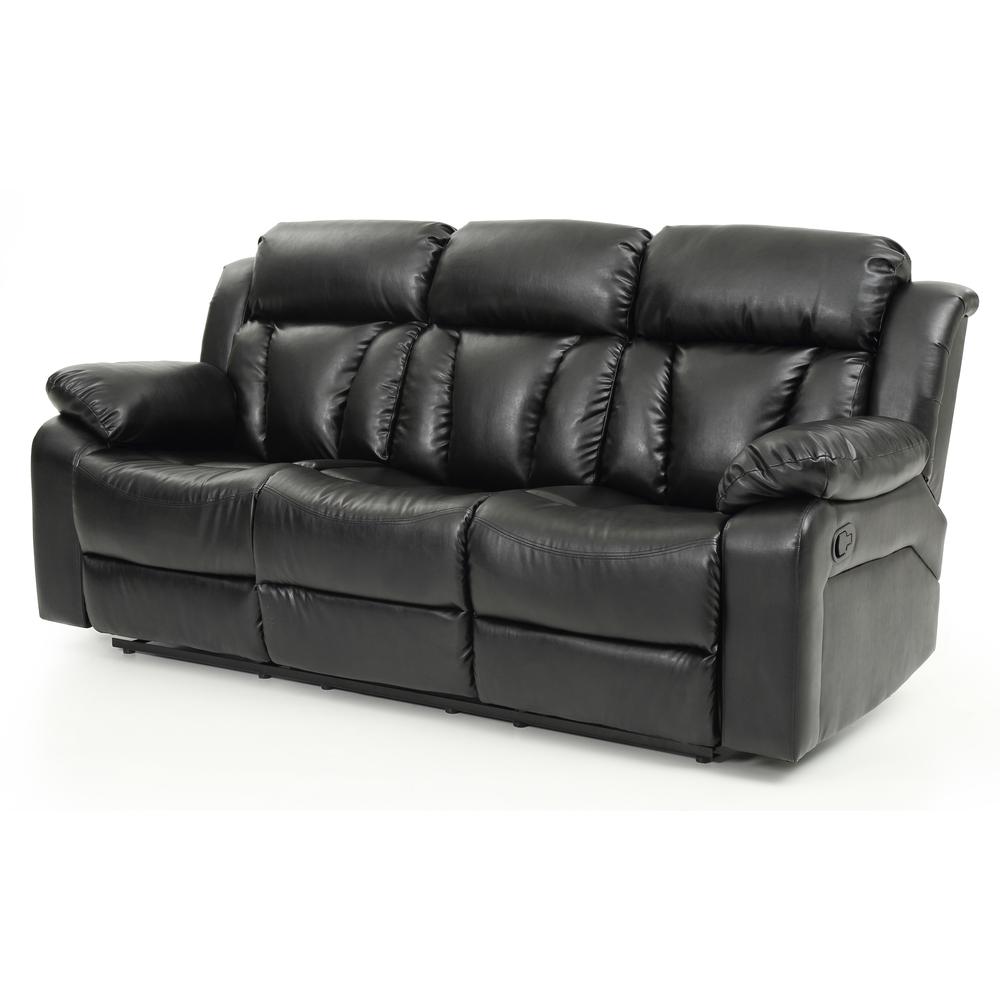 Daria 85 in. W Flared Arm Faux Leather Straight Reclining Sofa in Black. Picture 2