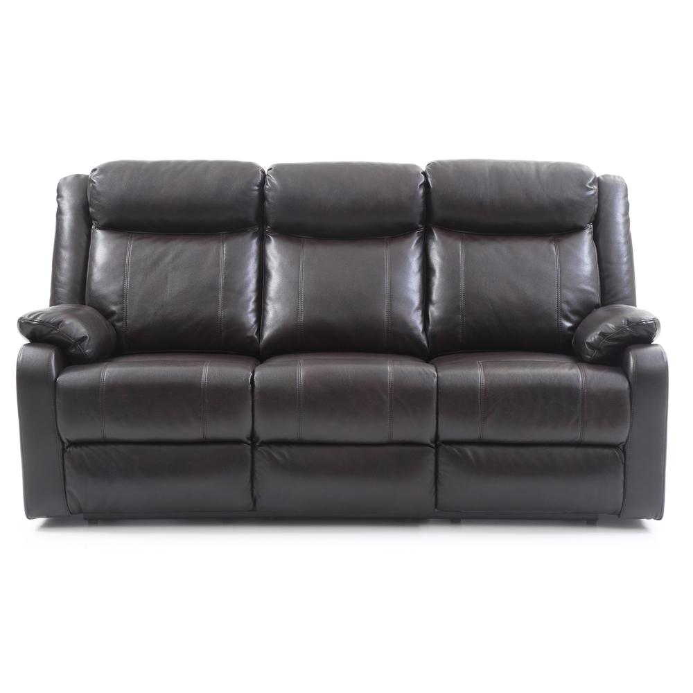 Ward 76 in. Dark Brown 3-Seater Faux Leather Recliner Sofa. Picture 2