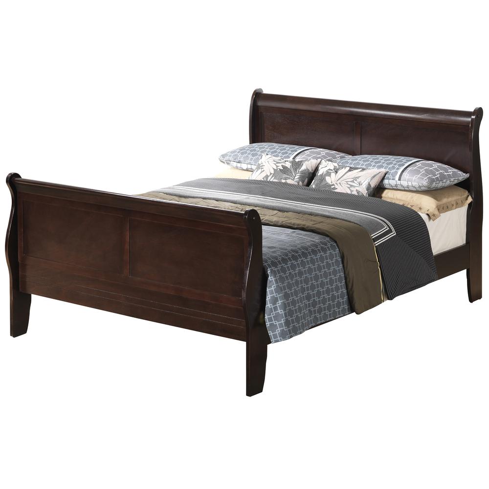 Louis Philippe Cappuccino Queen Sleigh Bed with High Footboard. Picture 1