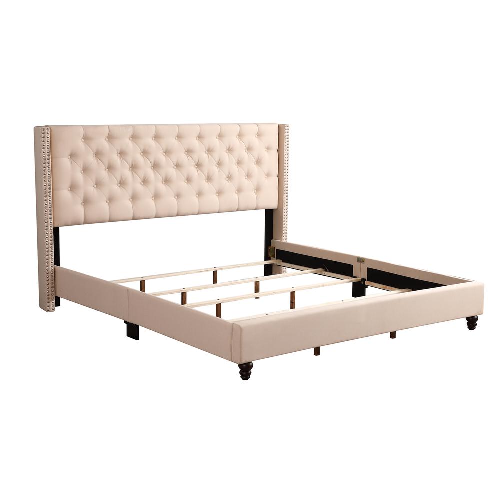 Julie Beige Tufted Upholstered Low Profile King Panel Bed. Picture 3