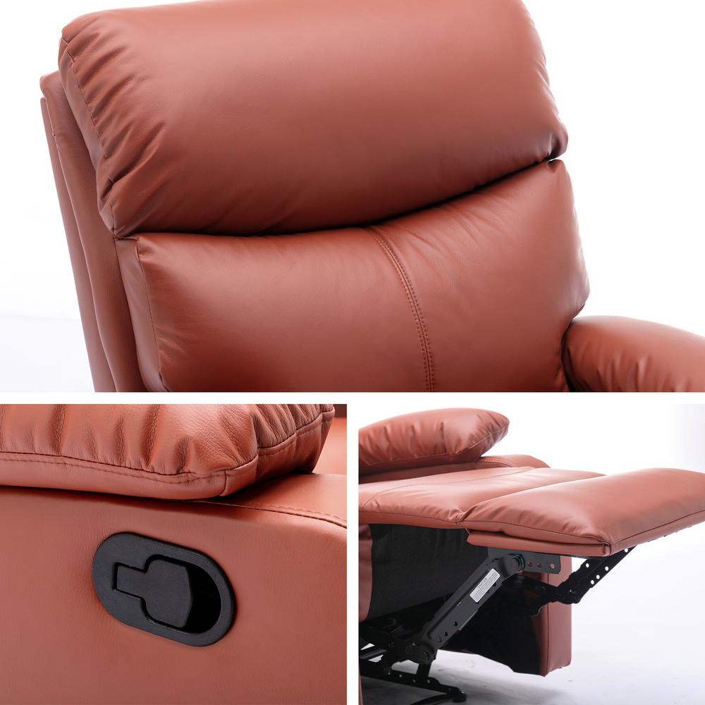Yingj Brown Wide Manual Standard Recliner with Technical Leather Thick Armrests. Picture 7