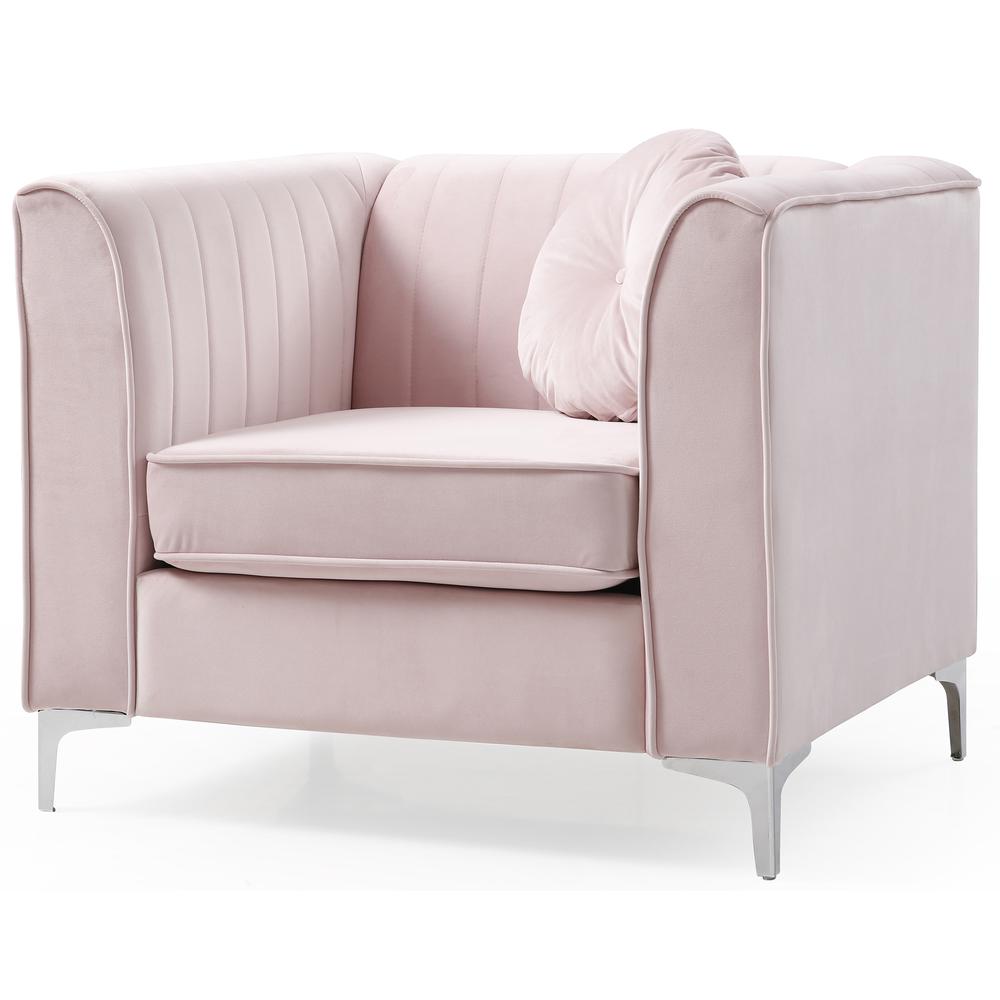 Delray Pink Vertical Channel Quilted Accent Chair with Round Throw Pillow. Picture 2