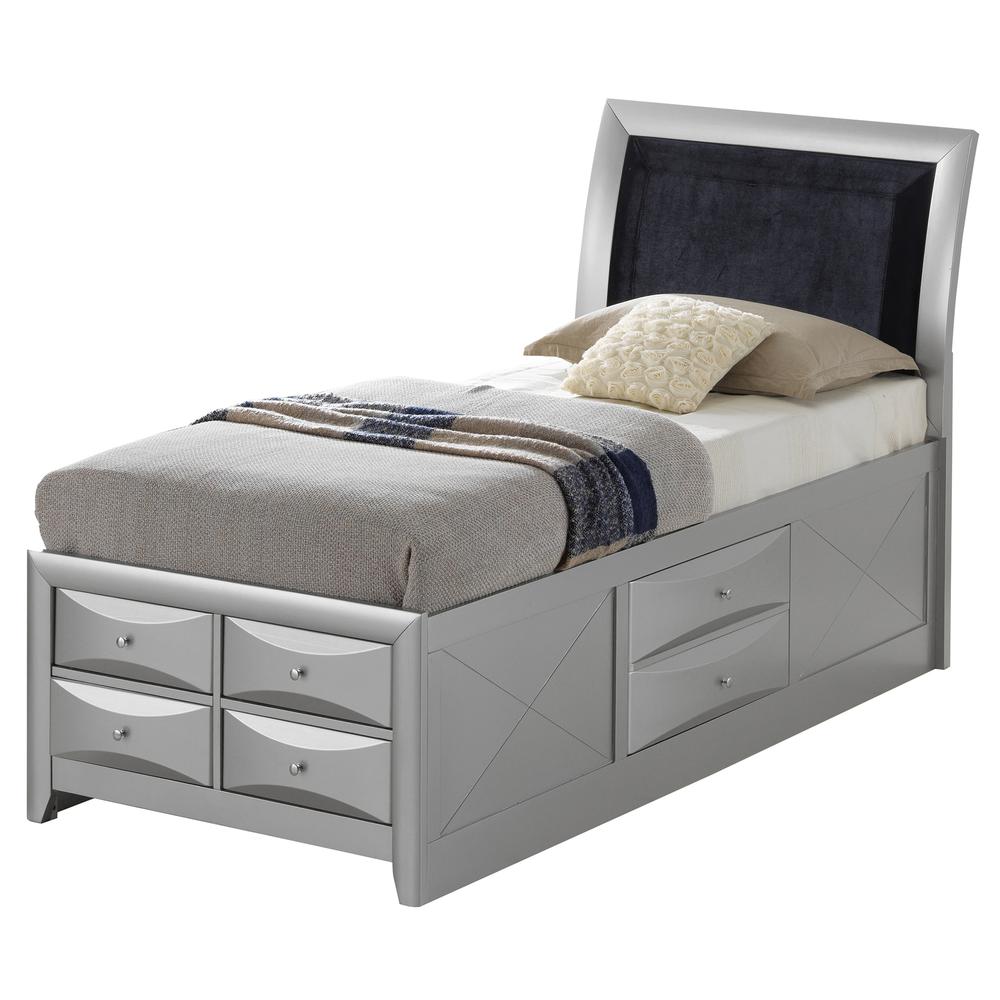 Marilla Silver Champagne Twin Panel Beds, PF-G1503I-TSB4. Picture 1