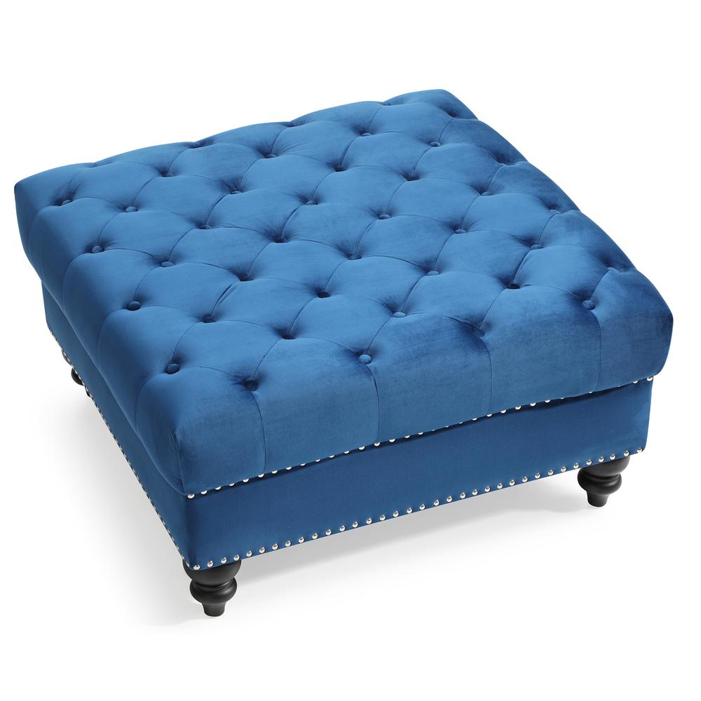 Nola Navy Blue Tufted Ottoman. Picture 3