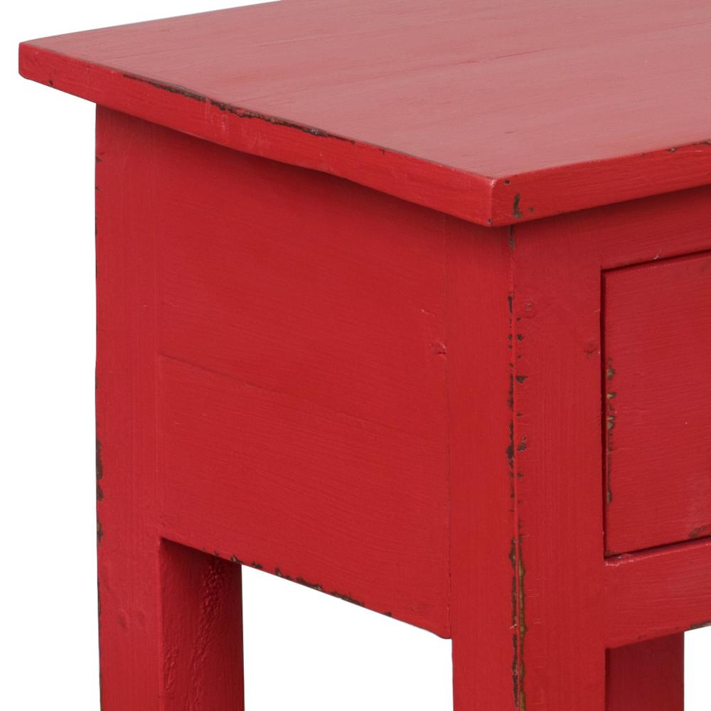 Shabby Chic Cottage 11.8 in. Antique Red Square Solid Wood End Table with 1 Drawer. Picture 5