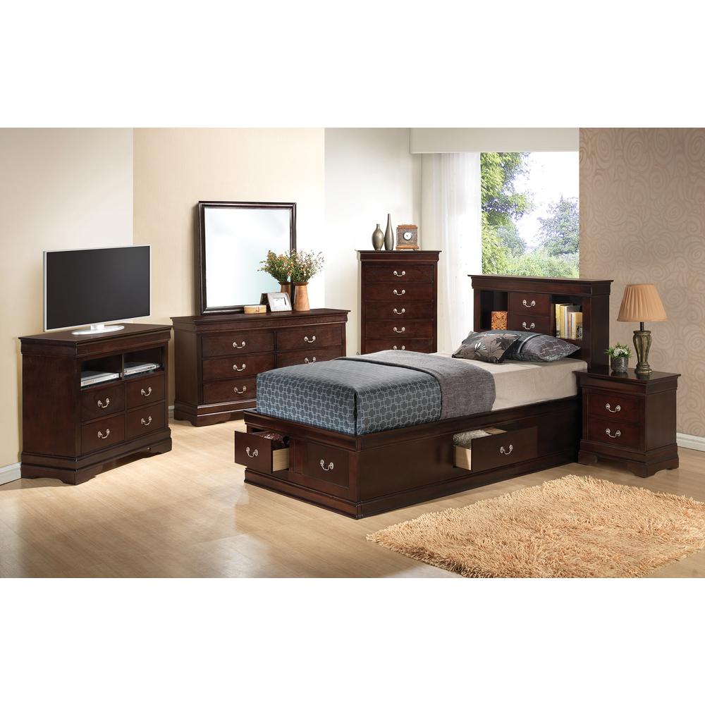 Louis Philippe Cappuccino Twin Storage Platform Bed with 6 Storage Drawers. Picture 3