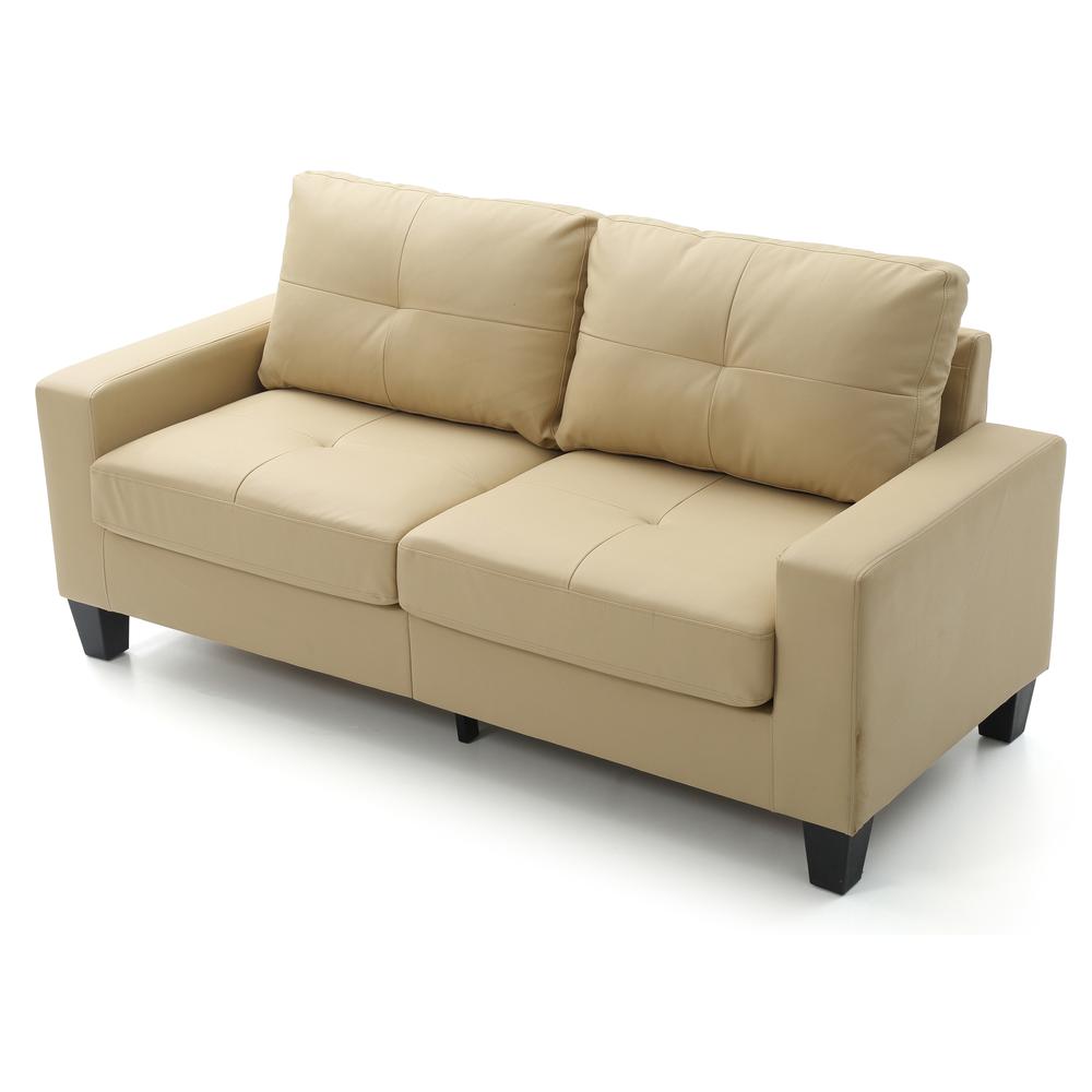 Newbury 71 in. W Flared Arm Faux Leather Straight Sofa in Beige. Picture 3