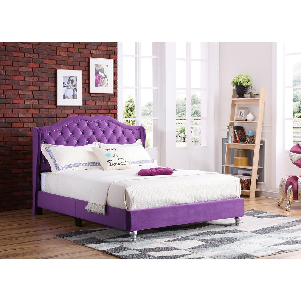 Joy Jewel Purple Jewel Tufted Queen Panel Bed. Picture 3