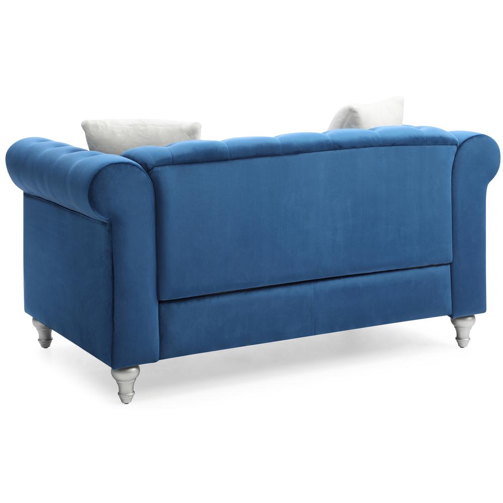Raisa 60 in. Navy Blue Velvet 2-Seater Sofa with 2-Throw Pillow. Picture 4