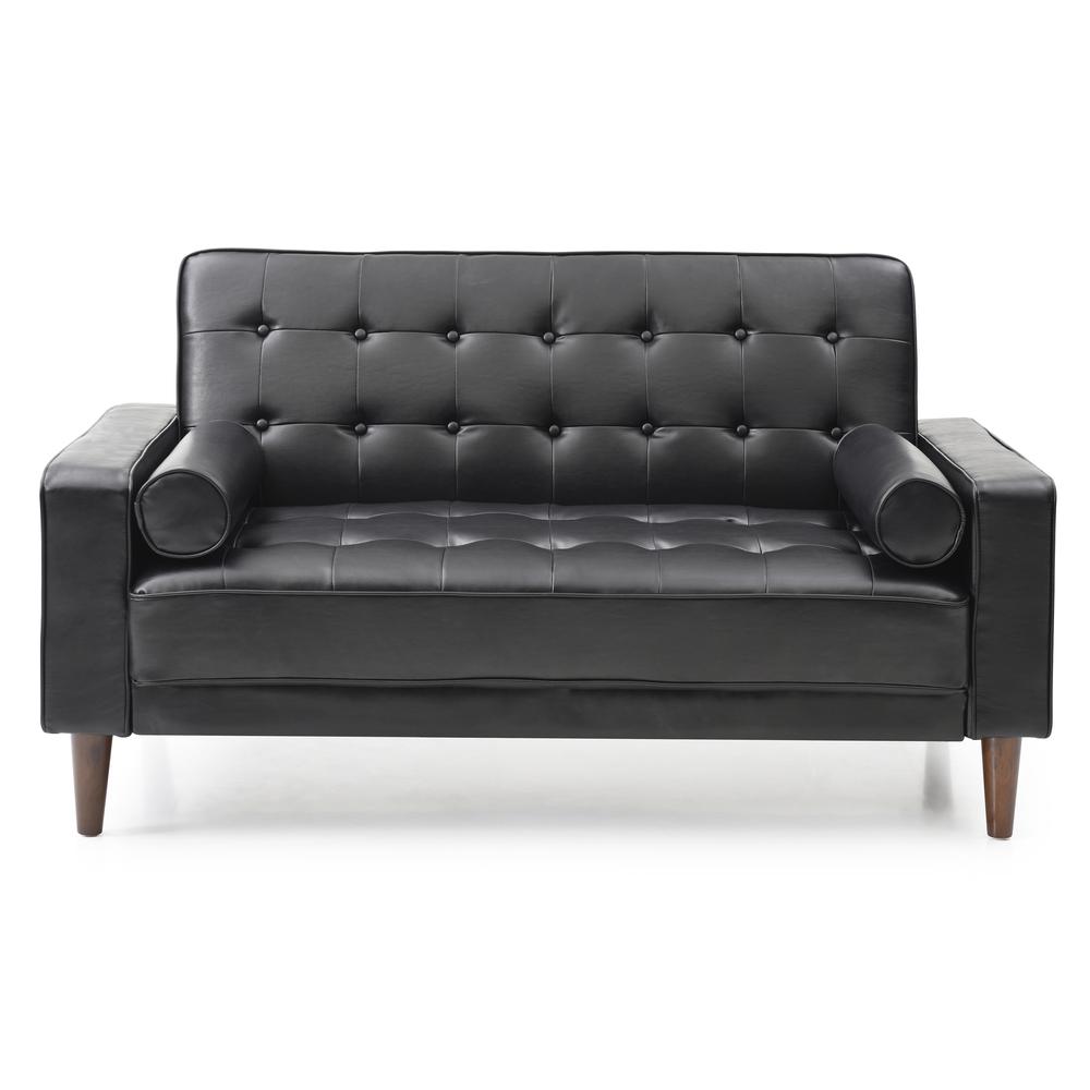 Andrews 60 in. W Flared Arm Faux Leather Straight Sofa in Black. Picture 1
