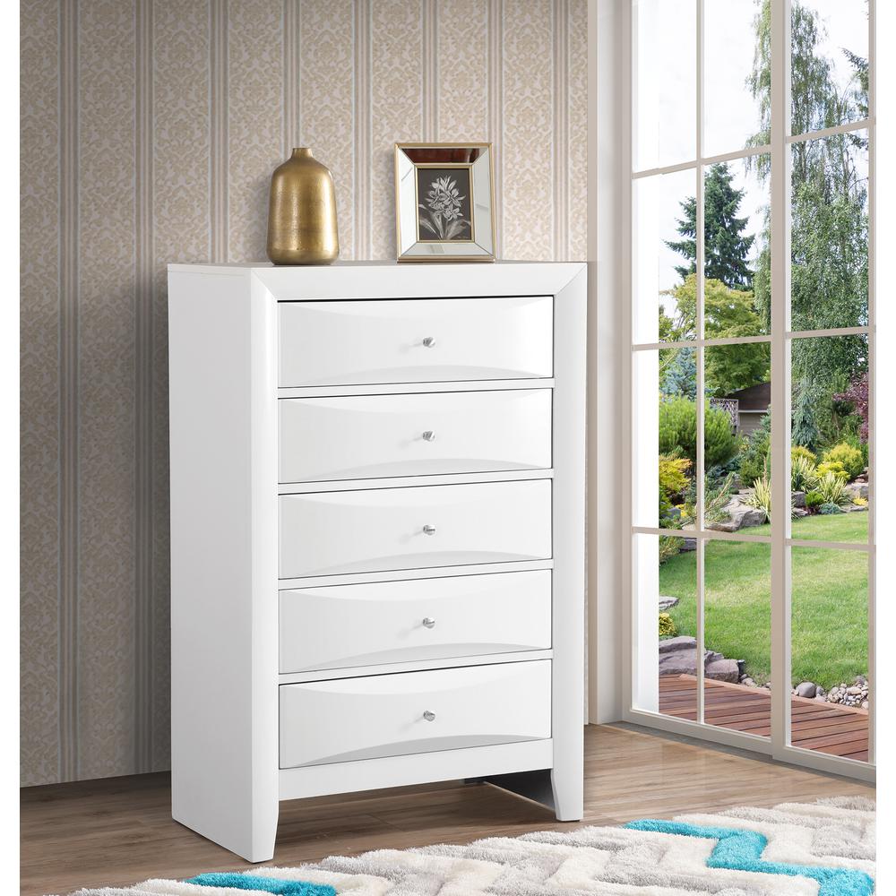 Marilla White 5-Drawer Chest of Drawers (32 in. L X 17 in. W X 48 in. H). Picture 7