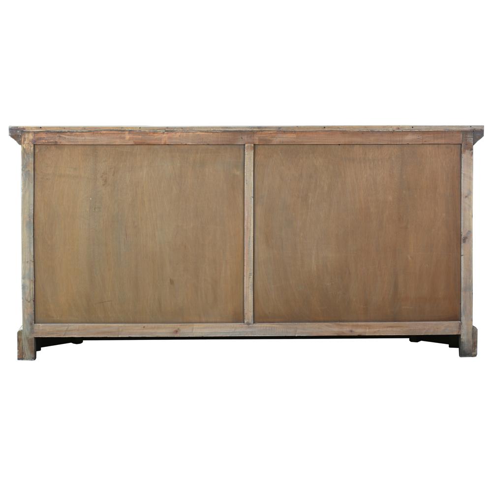 Shabby Chic Cottage 77 in. Driftwood Brown Solid Wood Buffet with Window Pane Glass Door Display. Picture 4