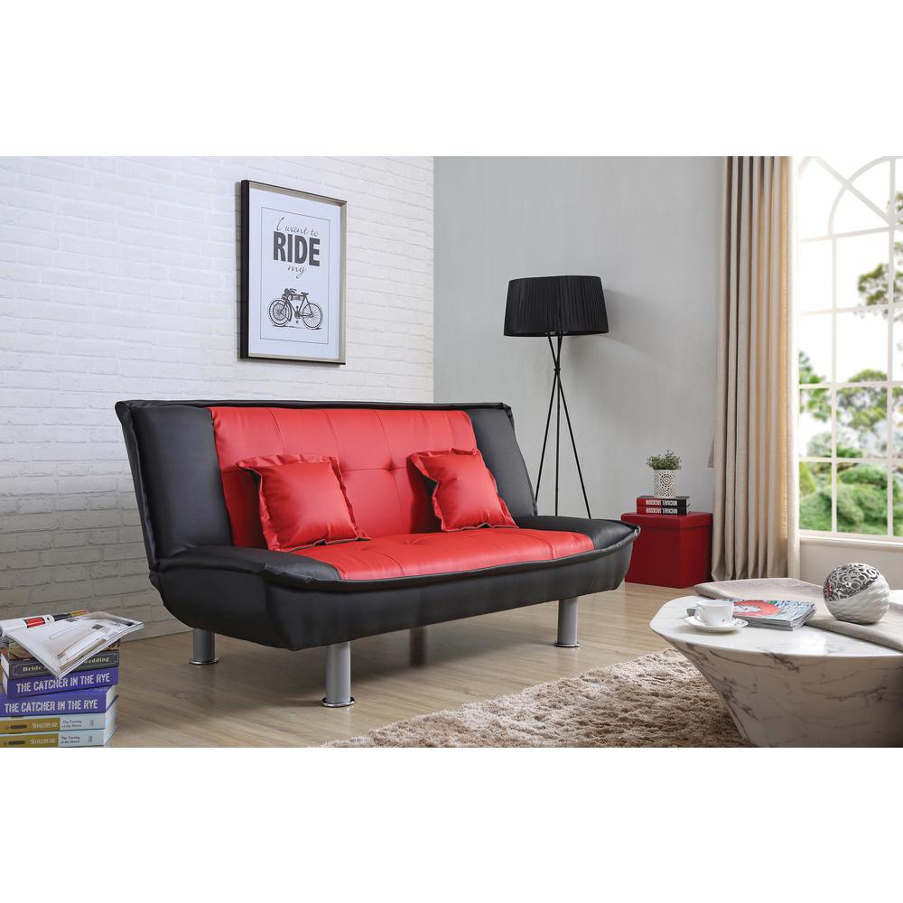 Lionel 74 in. W Armless Faux Leather Straight Sofa in Black and Red. Picture 4