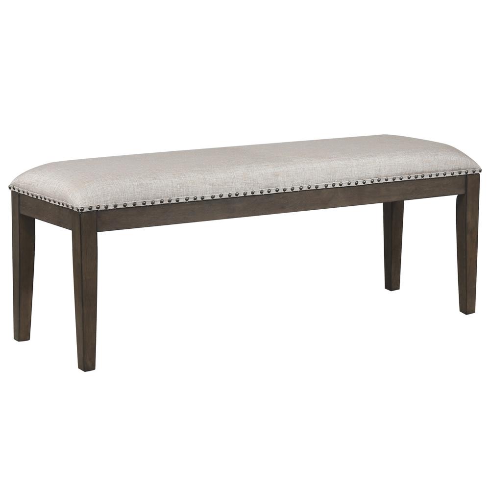 Cali Gray and Brown Dining Bench with Upholstered Seat and Nailheads 19 in. X 50 in. X 16 in.. Picture 2