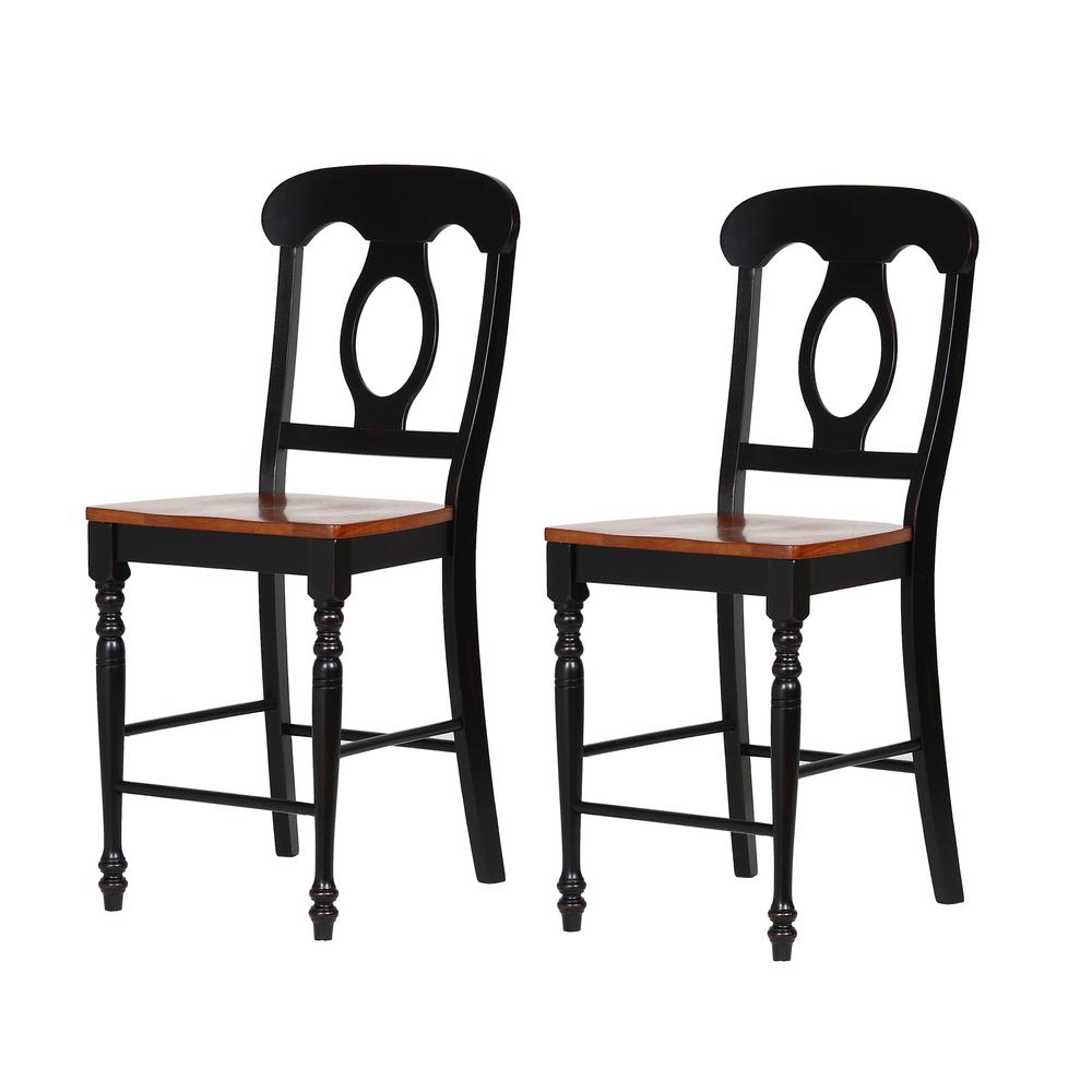 43 in. Antique Black with Cherry Rub High Back Wood Frame 24 in. Bar Stool (Set of 2). Picture 2