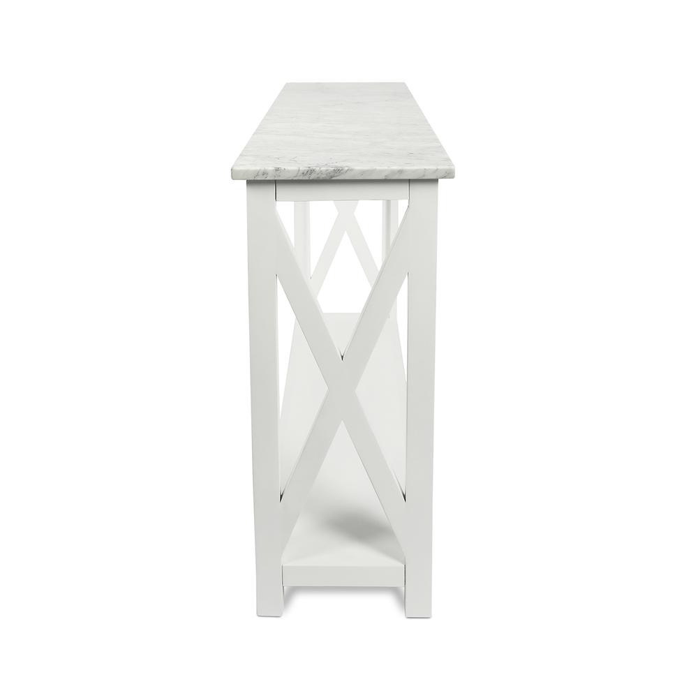 Agatha 39" Rectangular Italian Carrara White Marble Console Table with white color solid wood Legs. Picture 3