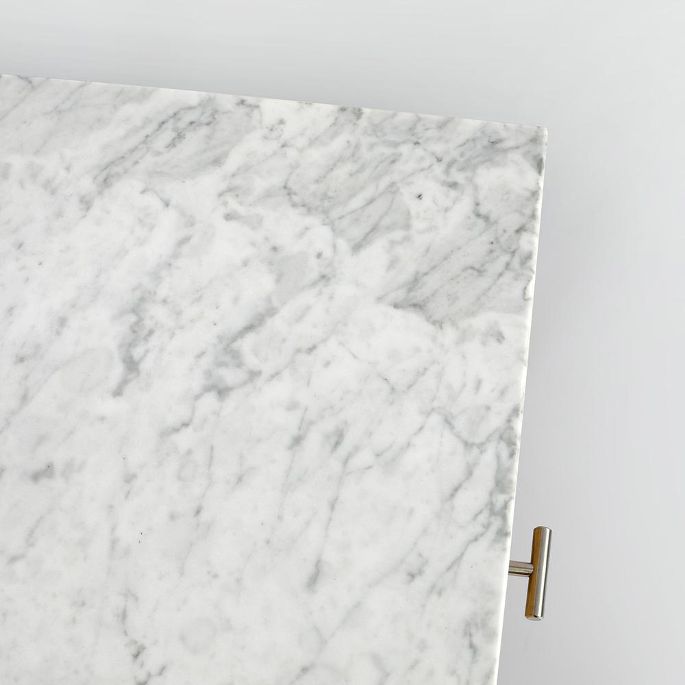Alto 18" Square Italian Carrara White Marble Side Table with Oak Legs. Picture 3