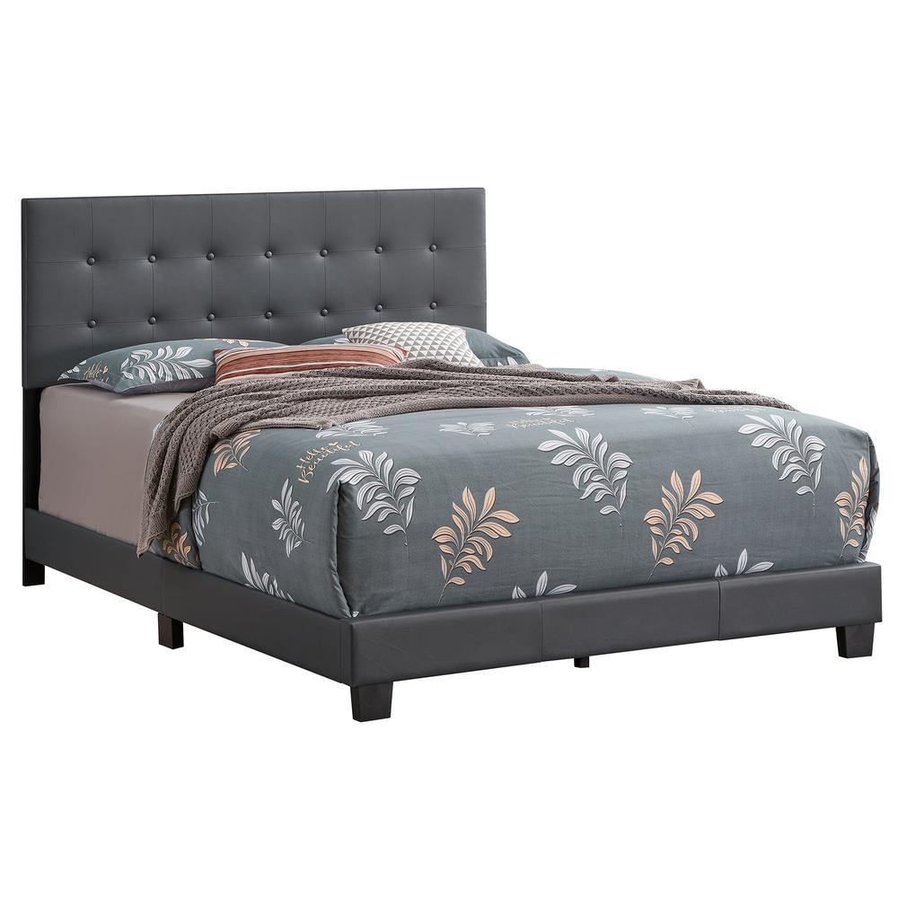 Caldwell Dark Grey Faux Leather Button Tufted Queen Panel Bed. Picture 2