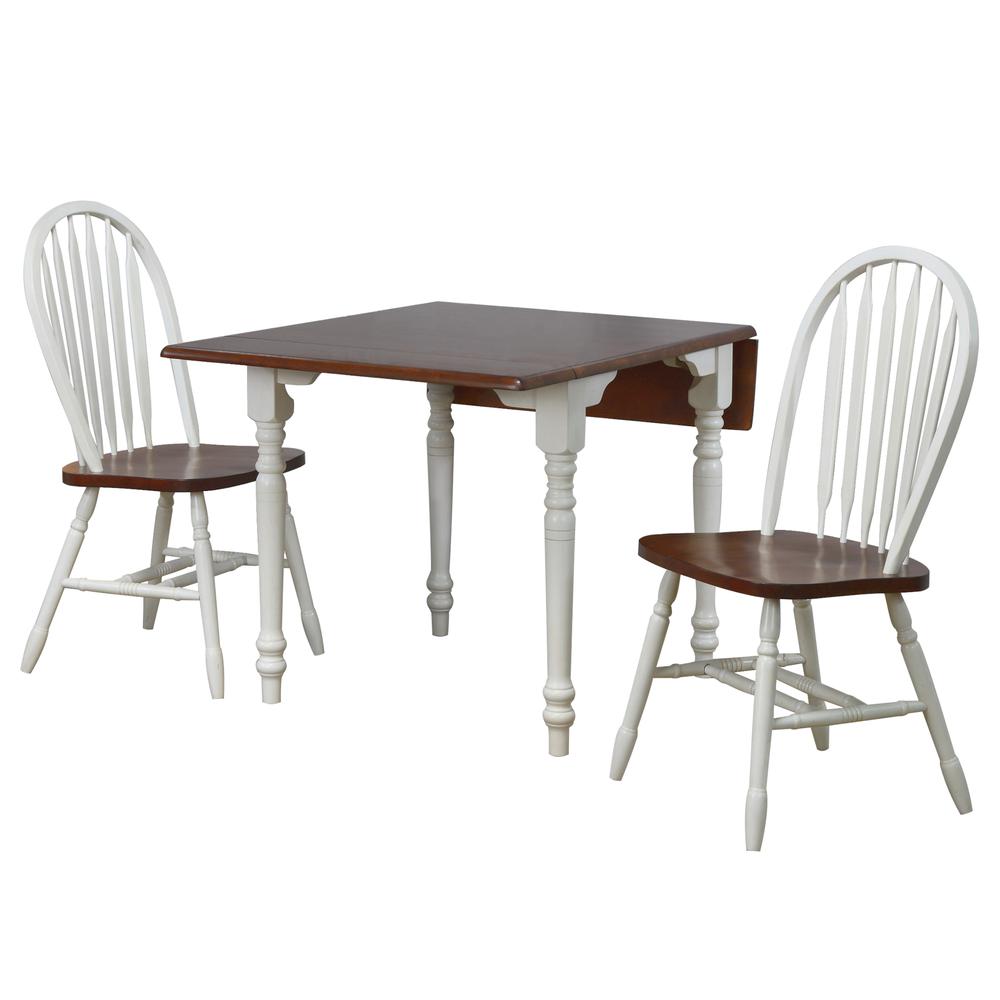 3-Piece Wood Top White and Chestnut Brown Dining Set with Table and Arrowback Chairs. Picture 1
