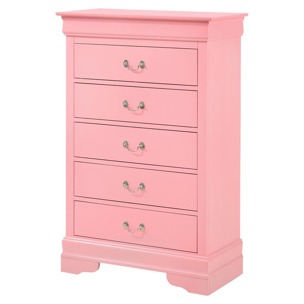 Louis Phillipe II Pink 5 Drawer Chest of Drawers (31 in L. X 16 in W. X 48 in H.). Picture 1