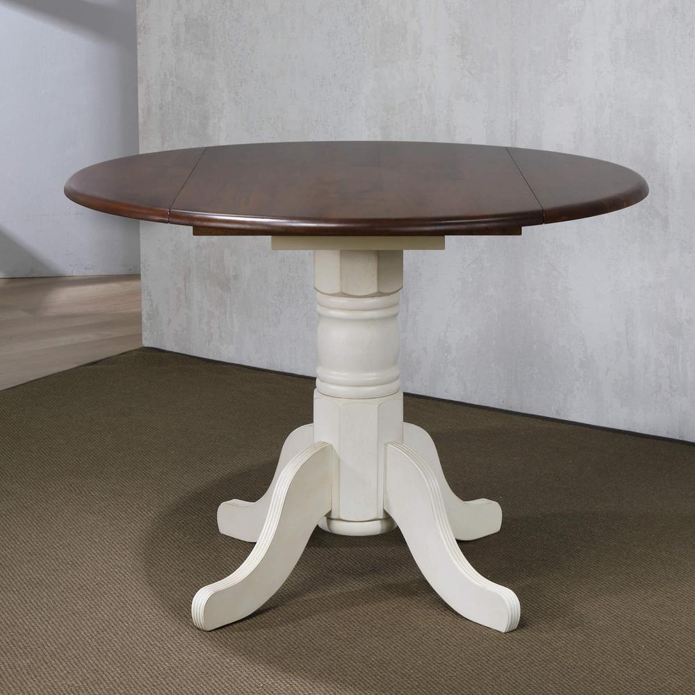 Andrews 42 in. Round Distressed Antique White and Chestnut Brown Wood Dining Table (Seats 6). Picture 5