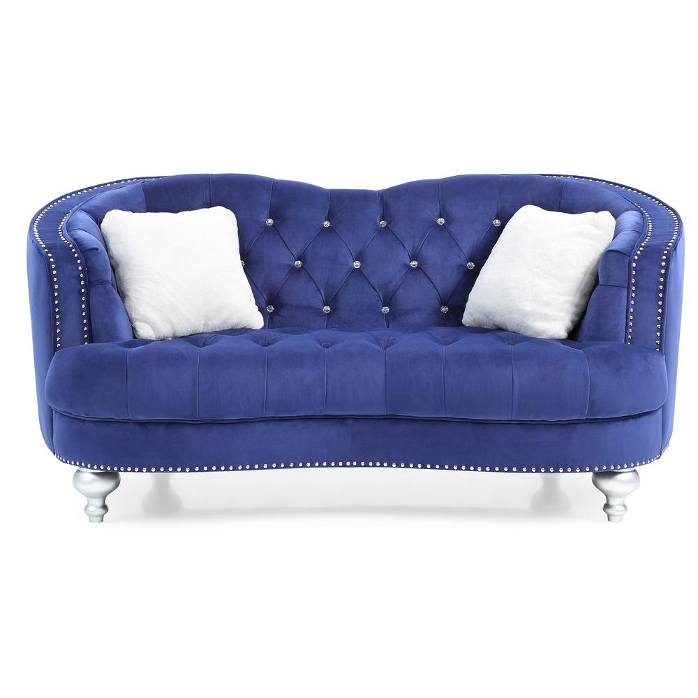 Jewel 71 in. W Flared Arm Polyester Straight Sofa in Blue. Picture 1