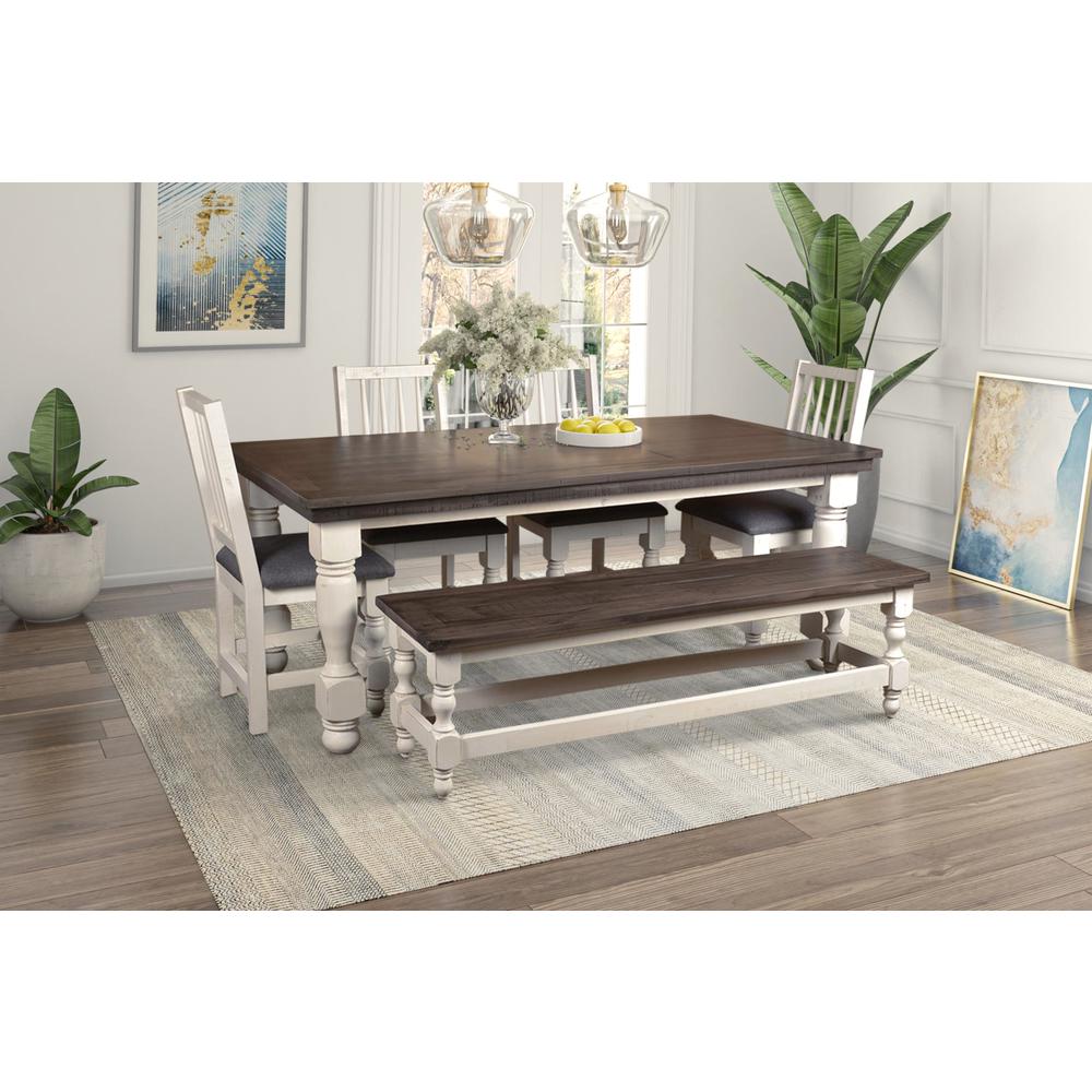 White and Greyish Brown Solid Wood Dining Bench 19 in. X 64 in. X 17 in.. Picture 7
